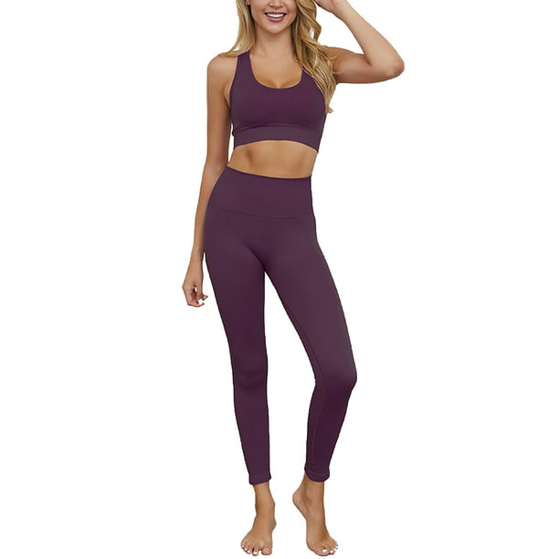 Women 2Pcs Seamless Yoga Suit Crop Top Leggings Sports Bra Pants Fitness Gym Set 